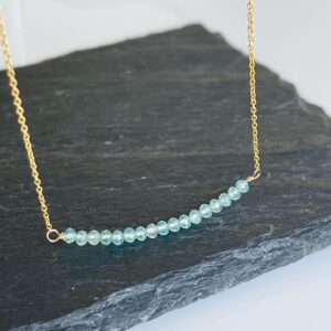 Apatite Bar Necklace, Light Ocean Blue Apatite Horizontal Beaded Necklace in Gold or Silver, Minimalist Layering Jewelry, Mom of Boy Gift Apatite Bar Necklace, Light Ocean Blue Apatite Horizontal Beaded Necklace in Gold or Silver, Minimalist Layering Jewelry, Mom of Boy Gift