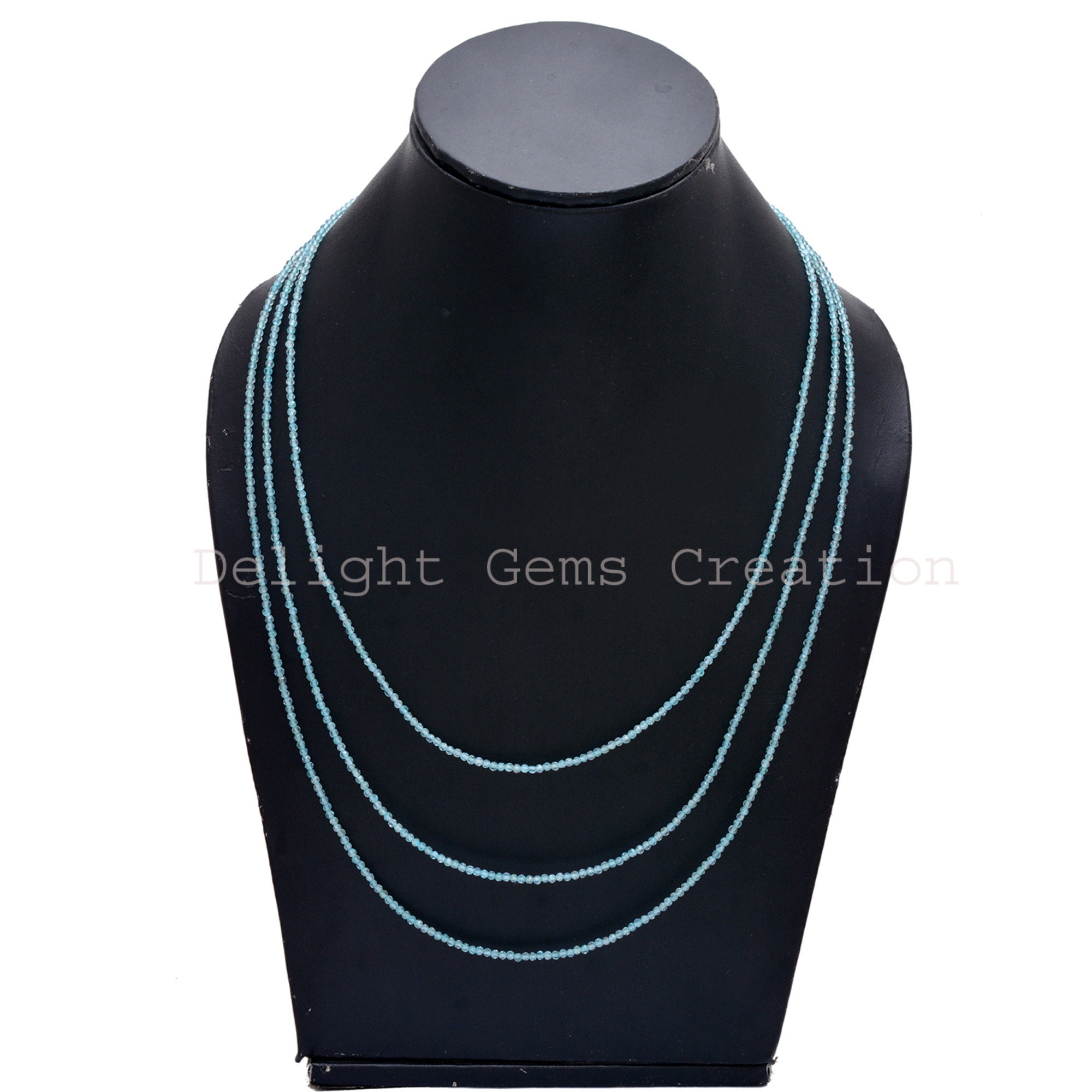 Apatite Beaded Necklace, Micro Faceted Gemstone, Multi Strand (18-20")