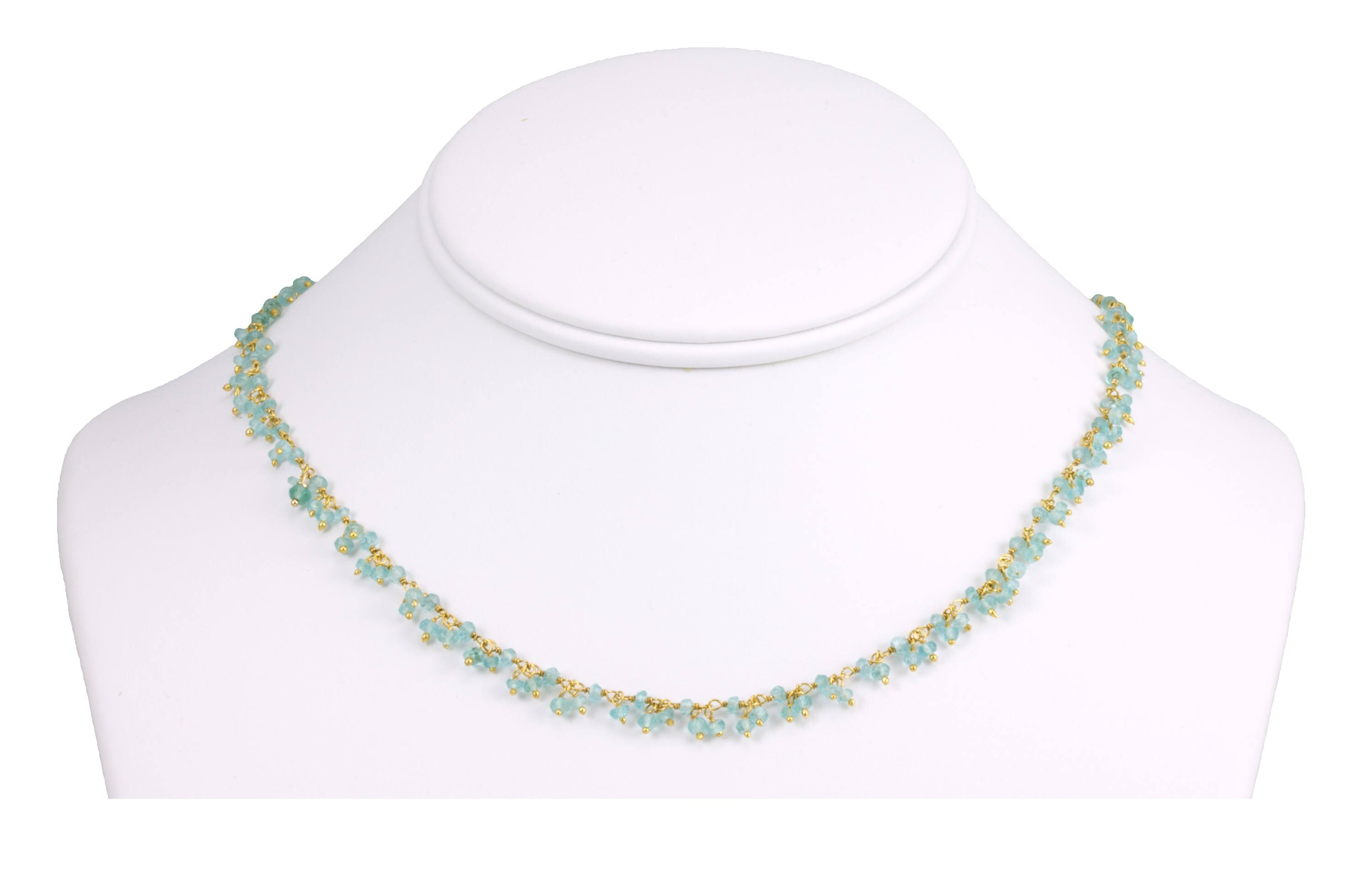 Blue Apatite Necklace 14k Gold Filled 18 19 Inch Chain Faceted Natural Earthy Gemstones 3mm Blue Dainty Small Cluster Dangle Style