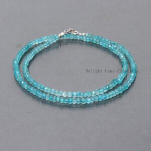 Blue Apatite Necklace, 4mm Faceted Rondelle, 18 Inch