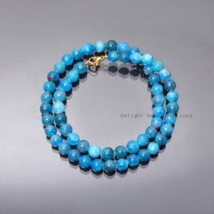 Blue Apatite Beaded Necklace, 8mm Smooth Gemstone, Handmade Jewelry Blue Apatite Beaded Necklace, 8mm Smooth Gemstone, Handmade Jewelry