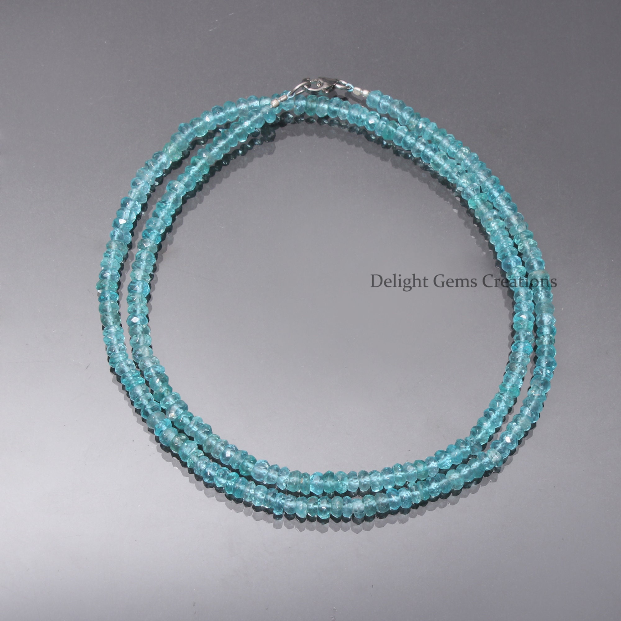 Blue Apatite Beaded Necklace, Faceted Rondelle Gemstone Jewelry, 18 Inch