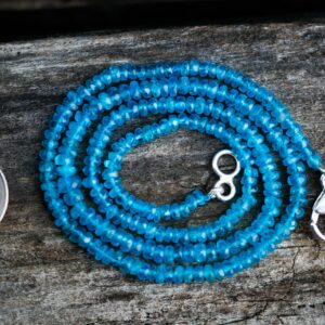 Bright Blue Apatite Necklace: 925 Sterling Silver, 18 Inch Rondelle Bead Bright Blue Apatite Necklace: 925 Sterling Silver, 18 Inch Rondelle Bead