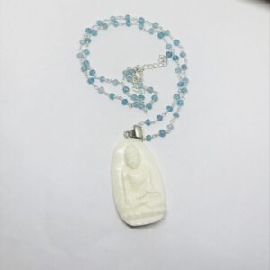 Buddha Hand Carved Bone Necklace With Apatite - Sterling Silver - Bone Jewelry - Buddha Jewelry - Handmade - Blue Stone Necklace Buddha Hand Carved Bone Necklace With Apatite - Sterling Silver - Bone Jewelry - Buddha Jewelry - Handmade - Blue Stone Necklace