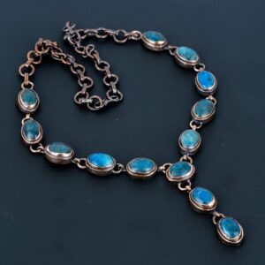 Electroformed Copper Neon Apatite Necklace - Handmade Adjustable Chain Electroformed Copper Neon Apatite Necklace - Handmade Adjustable Chain