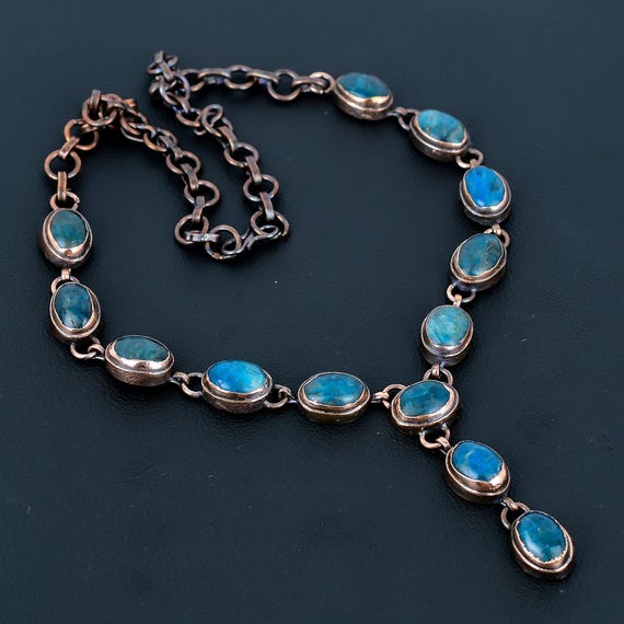 Electroformed Copper Neon Apatite Necklace - Handmade Adjustable Chain