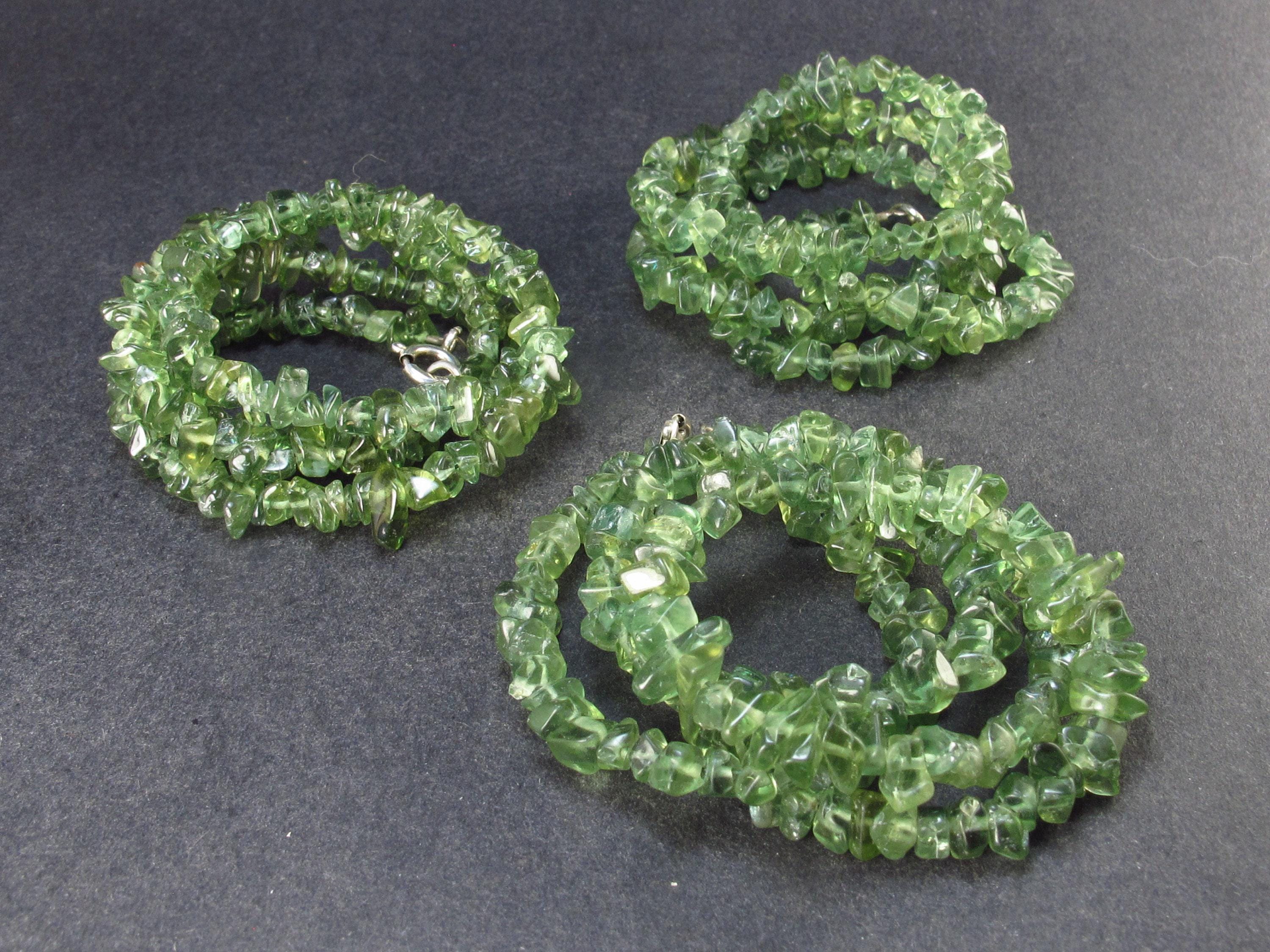 Fantastic Set Of Three Natural Green Apatite Free Form Bead Necklace From Brazil - 18" Each