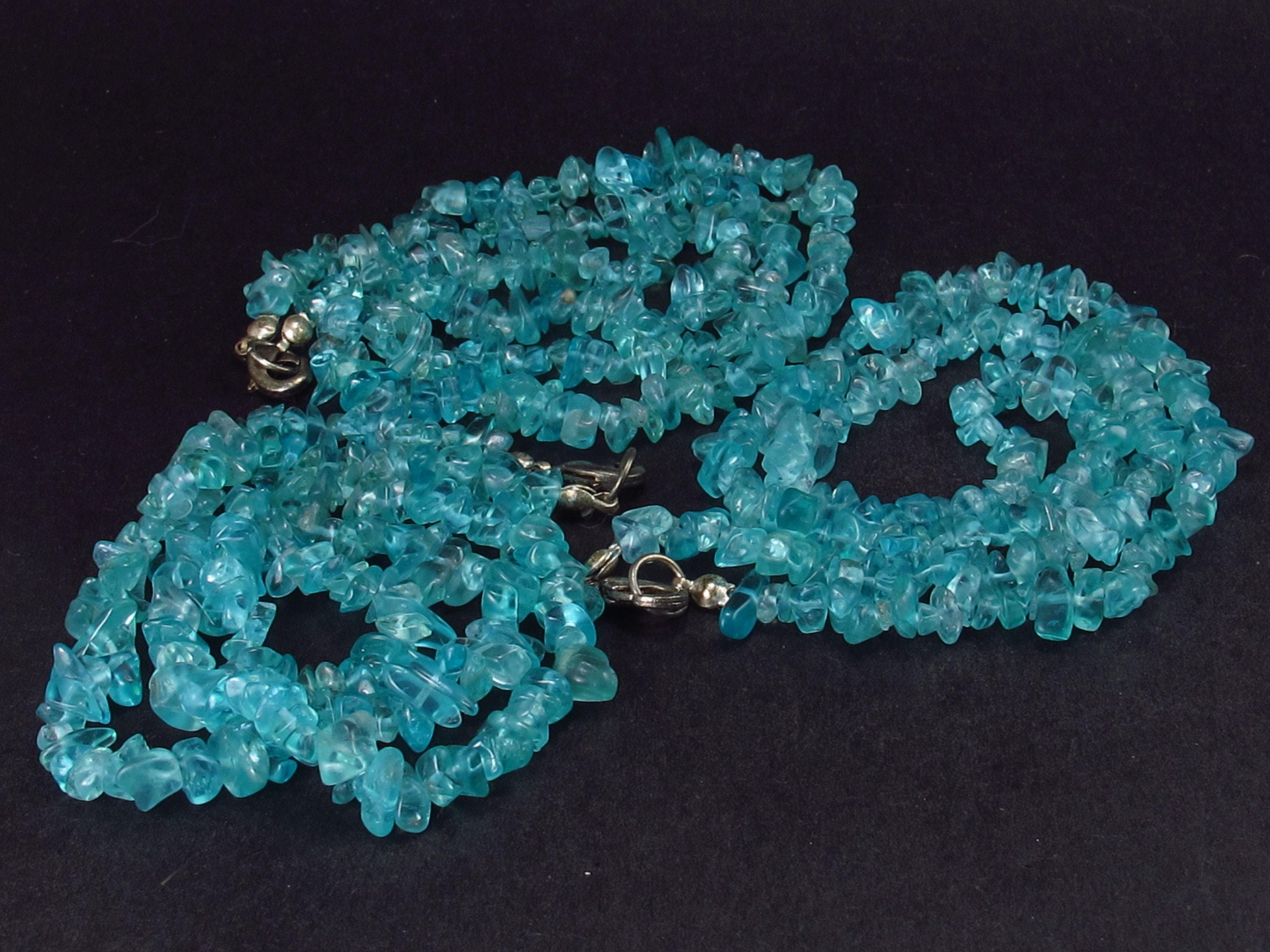 Fantastic Set Of Three Natural Gemmy Neon Blue Apatite Free Form Bead Necklace From Brazil - 18'' Each