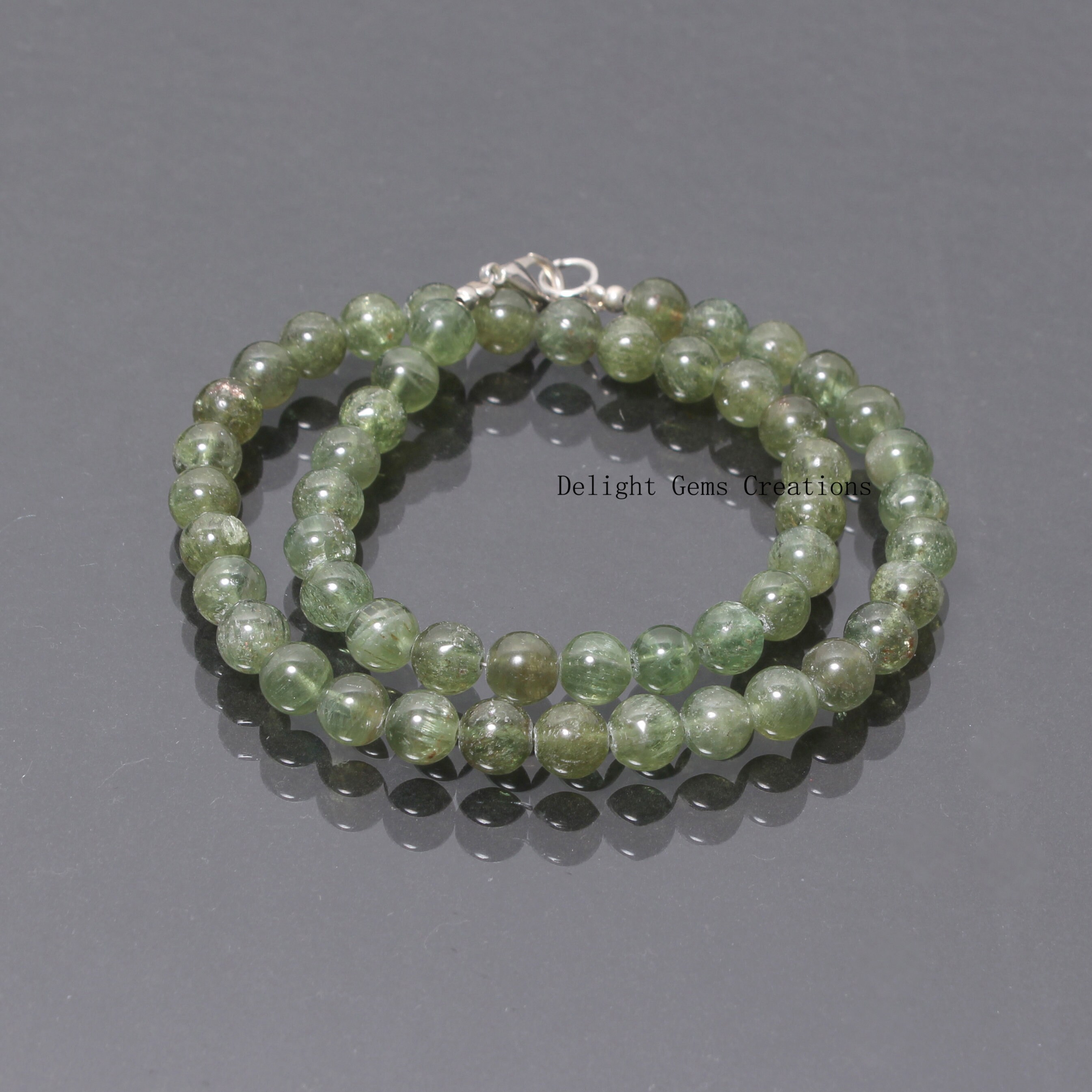 Green Apatite Beaded Necklace, 8mm Smooth Round Gemstone, Unisex Green Apatite Beaded Necklace, 8mm Smooth Round Gemstone, Unisex