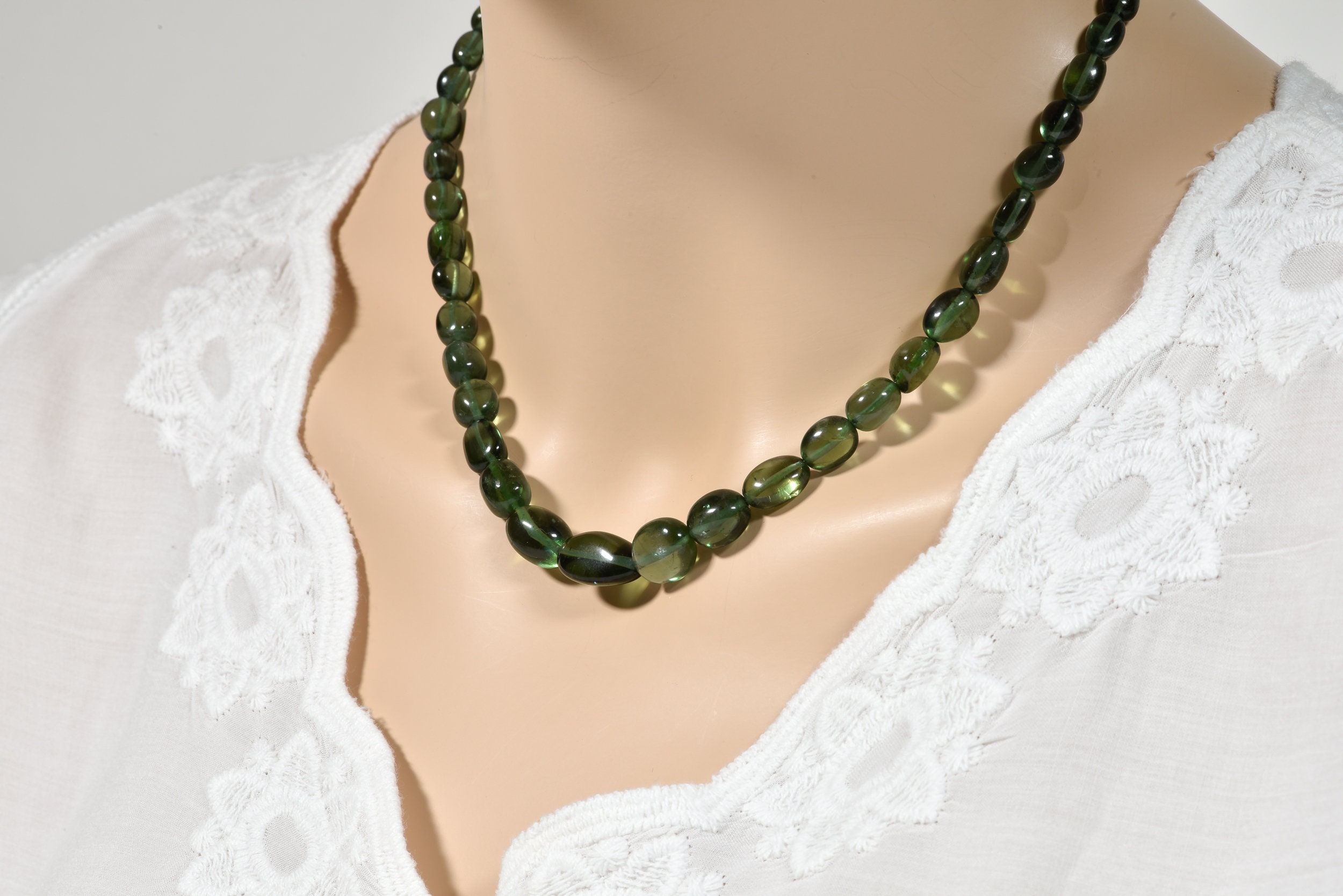 Green Apatite Necklace, Sterling Silver Clasp, Gemstone Statement Necklace