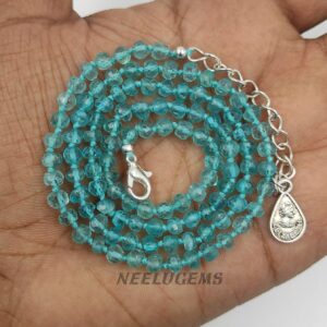 Hand Knotted Blue Apatite Necklace, 19.5" Neon Teal Gemstone Bead Jewelry, Silk Knotted Stone Choker, Natural Electric Blue Gift For Women Hand Knotted Blue Apatite Necklace, 19.5" Neon Teal Gemstone Bead Jewelry, Silk Knotted Stone Choker, Natural Electric Blue Gift For Women
