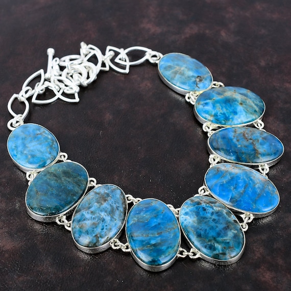 Handmade Neon Apatite 925 Sterling Silver Necklace - Adjustable Chain