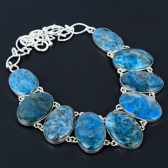 Handmade Neon Apatite 925 Sterling Silver Necklace - Vintage Gemstone Jewelry