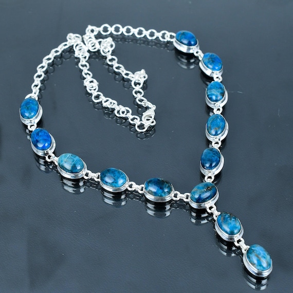 Handmade Neon Apatite Sterling Silver Necklace: Adjustable Gemstone Jewelry Handmade Neon Apatite Sterling Silver Necklace: Adjustable Gemstone Jewelry