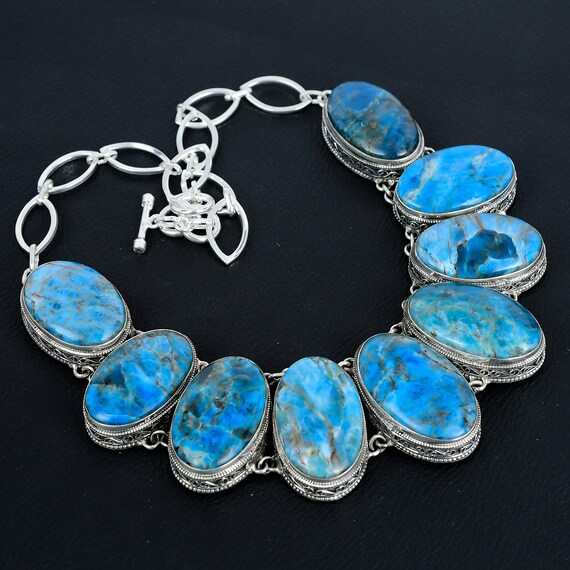 Handmade Neon Apatite Necklace: Vintage Sterling Silver Gemstone Jewelry