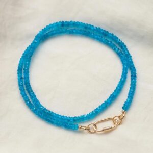 Namibian Apatite Necklace with Carabiner | [ENAP1021] Gold Vermeil Oval Screw Clasp | 14K Gold Filled | Genuine Gemstone