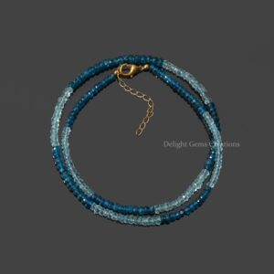 Natural Neon Blue Apatite and Sky Apatite Beaded Necklace, 3.25-4mm Apatite Gemstone Faceted Rondelle Beads Necklace, Women's Necklace, Gift Natural Neon Blue Apatite and Sky Apatite Beaded Necklace, 3.25-4mm Apatite Gemstone Faceted Rondelle Beads Necklace, Women's Necklace, Gift
