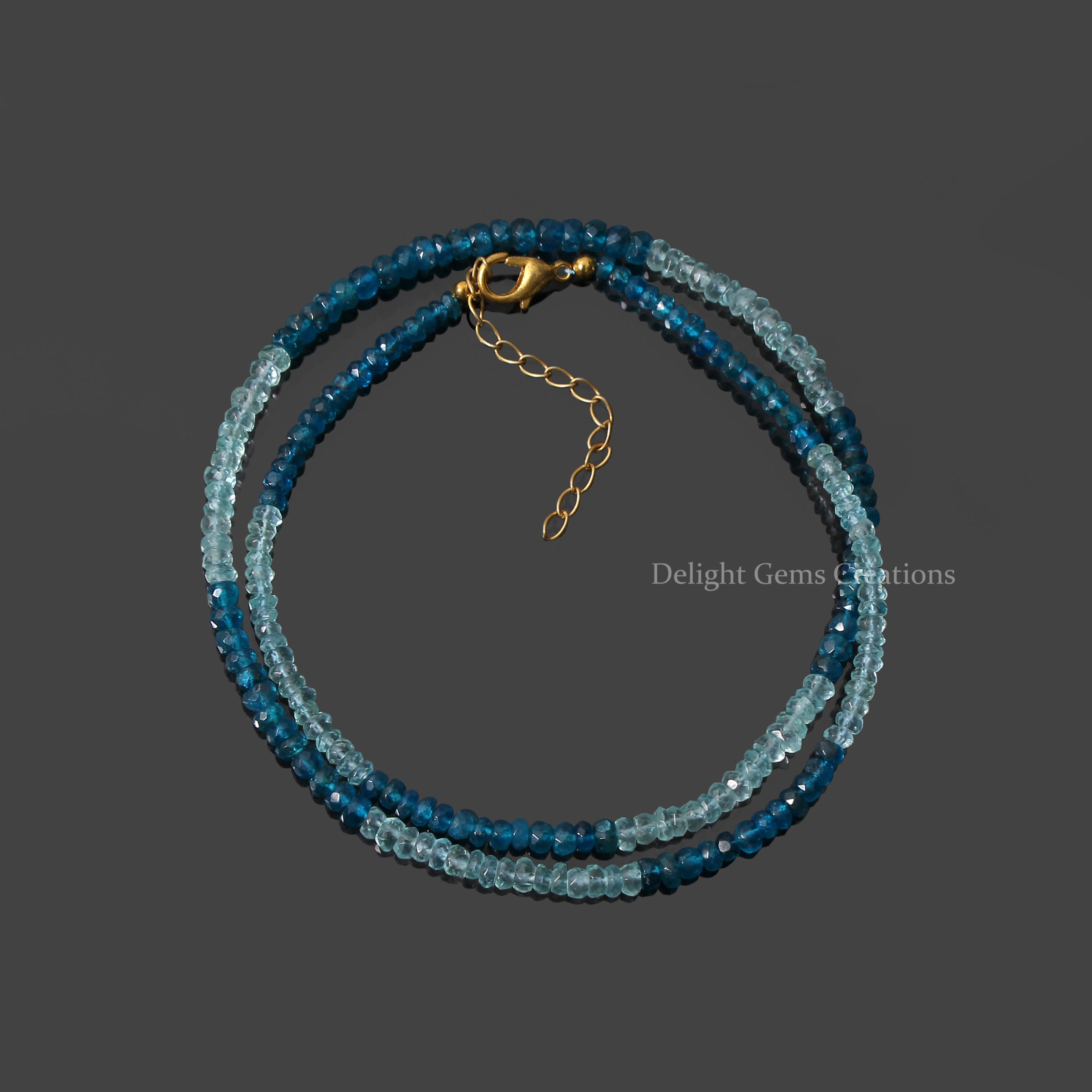 Natural Neon Blue Apatite And Sky Apatite Beaded Necklace, 3.25-4mm Apatite Gemstone Faceted Rondelle Beads Necklace, Women's Necklace, Gift Natural Neon Blue Apatite And Sky Apatite Beaded Necklace, 3.25-4mm Apatite Gemstone Faceted Rondelle Beads Necklace, Women's Necklace, Gift
