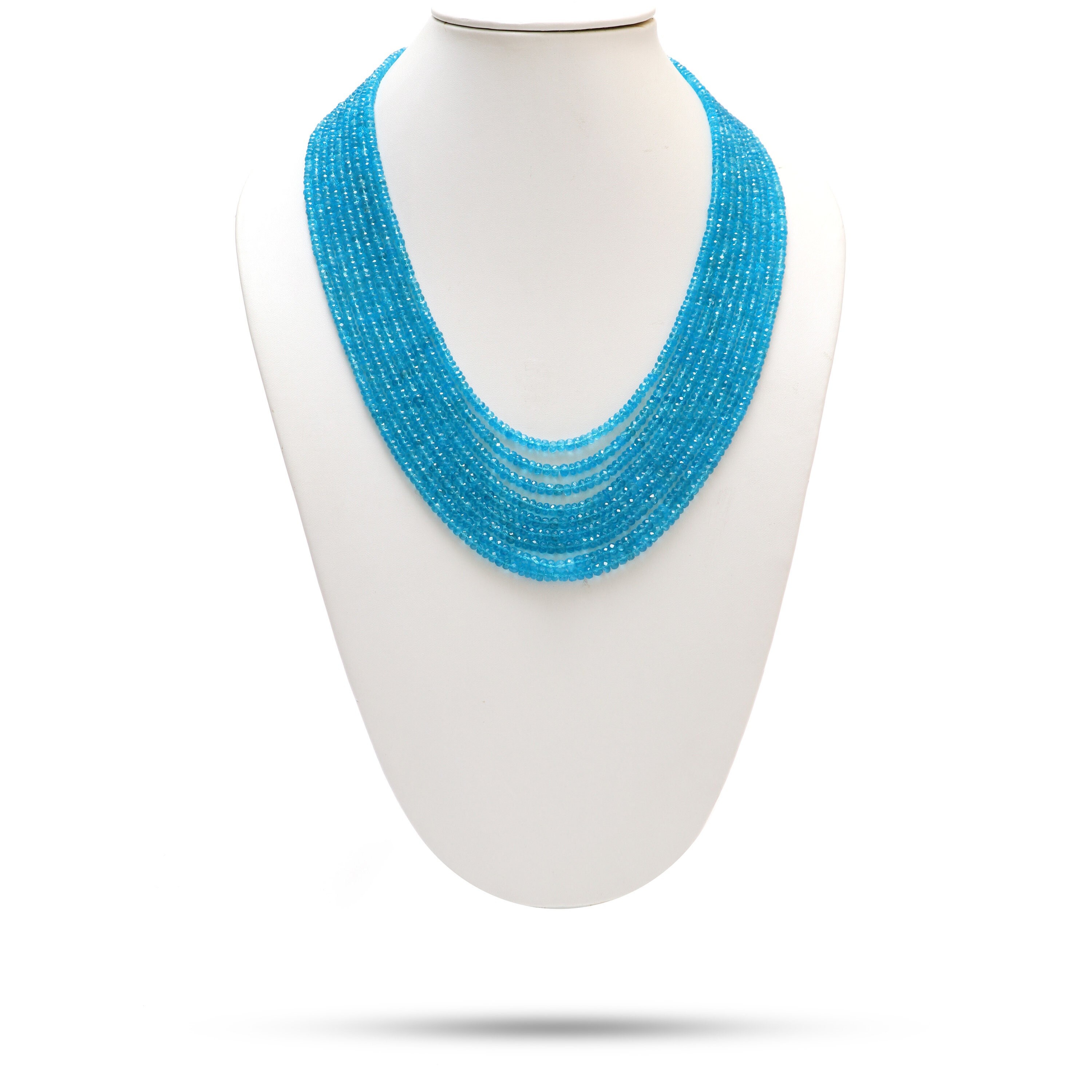 Natural Neon Apatite Faceted Roundel Beaded Necklace, 3.5mm To 5mm, Apatite Necklace, Inner 18 Inches To Outer 23 Inches, Price Per Necklace