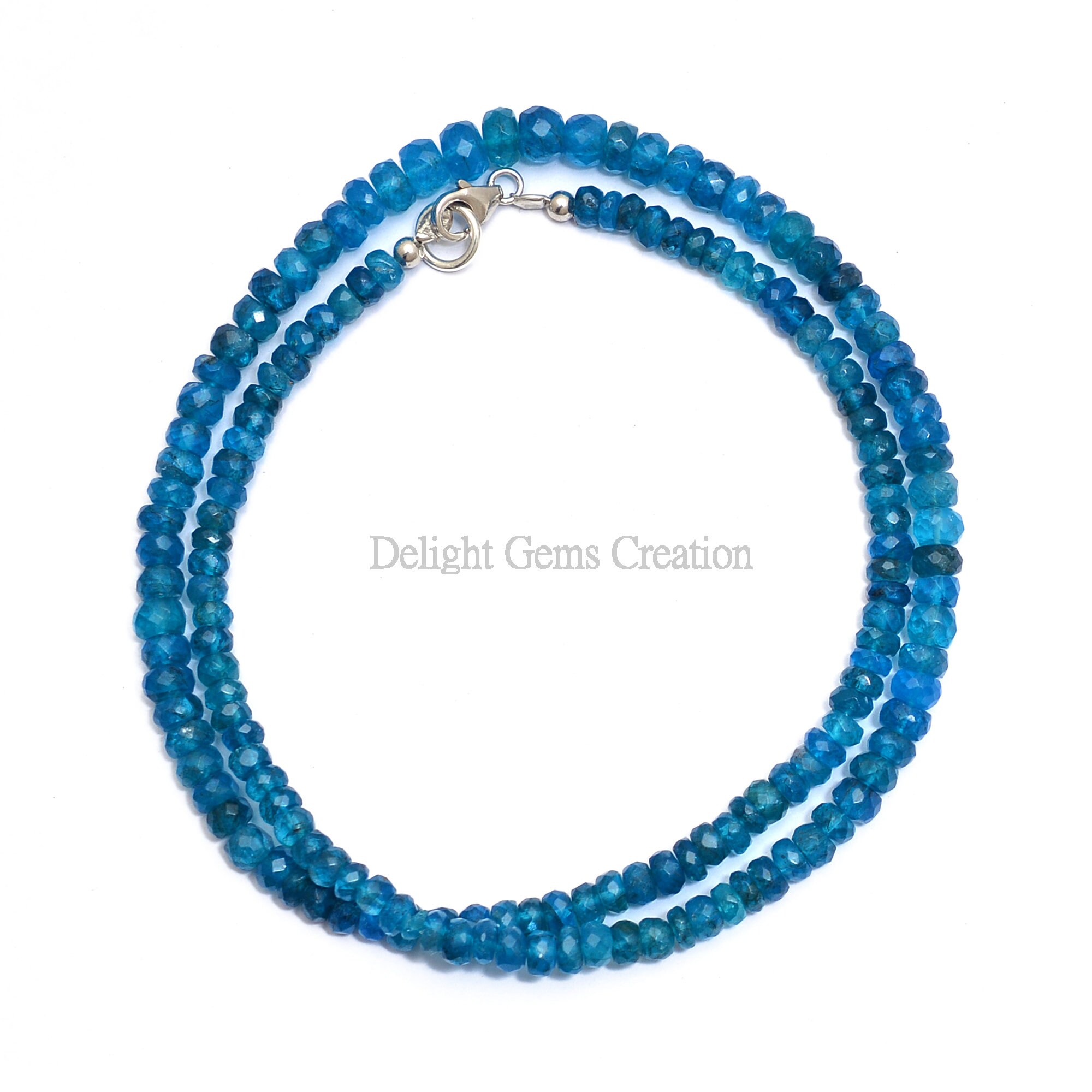 Neon Blue Apatite Beaded Necklace, Fine Quality Gemstone