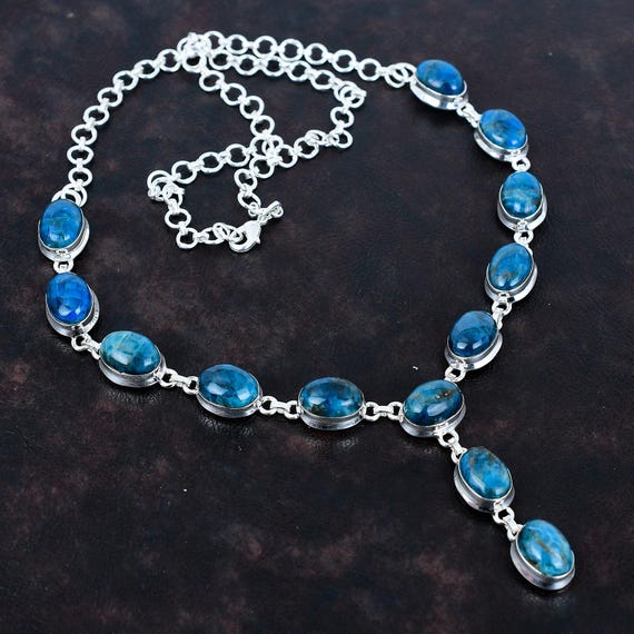 Neon Apatite Sterling Silver Necklace: Handmade Dainty Jewelry