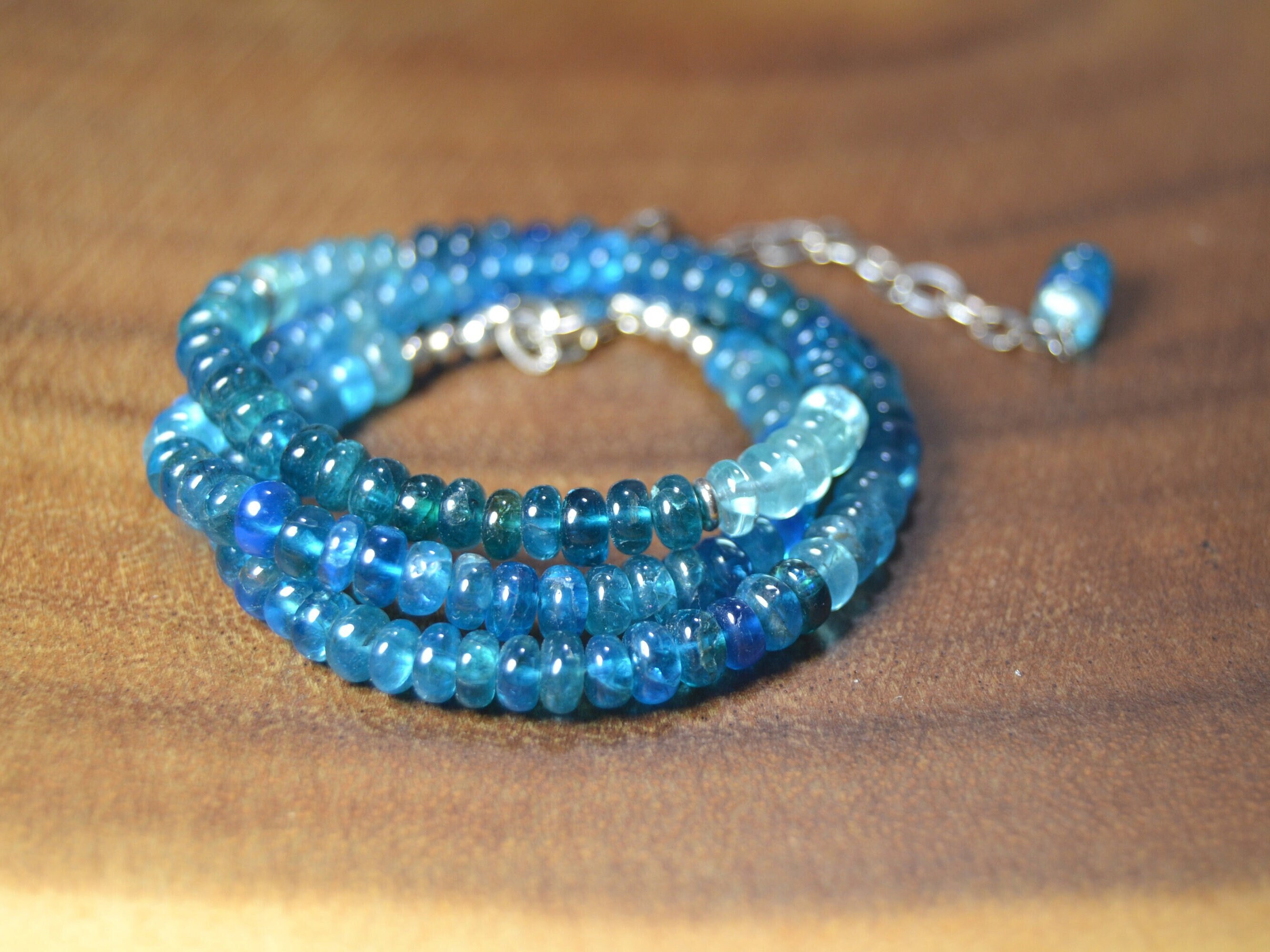 Ombre Blue Apatite Necklace In Sterling Silver // Beaded Gemstone Necklace // Apatite Healing Gemstone // Summer Jewelry // Something Blue