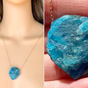 Raw Apatite Necklace, Apatite Crystal Necklace, Blue Stone Necklace Silver, Chakra Necklace, Real Apatite Jewelry, Rough Stone Actual Stone Raw Apatite Necklace, Apatite Crystal Necklace, Blue Stone Necklace Silver, Chakra Necklace, Real Apatite Jewelry, Rough Stone Actual Stone