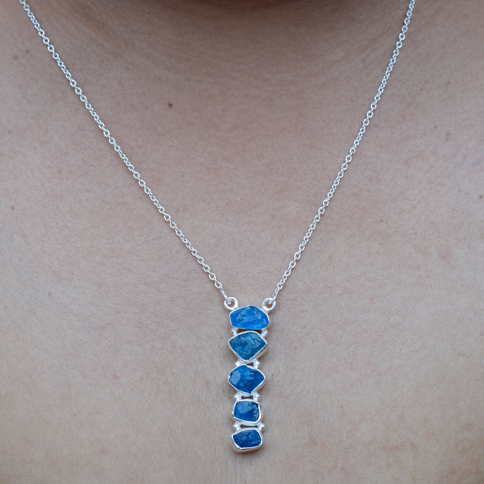 Raw Apatite Crystal Necklace: Handmade 925 Sterling Silver, Healing Gemstone