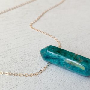 Raw Apatite Double Point Necklace: Sterling Silver Or Gold Chain Raw Apatite Double Point Necklace: Sterling Silver Or Gold Chain