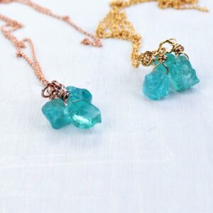 Rough Apatite Nugget Necklace Rose Gold, Raw Apatite Necklace, Raw Blue Gemstone Necklace, Delicate Rough Crystal Necklace, Apatite Crystal