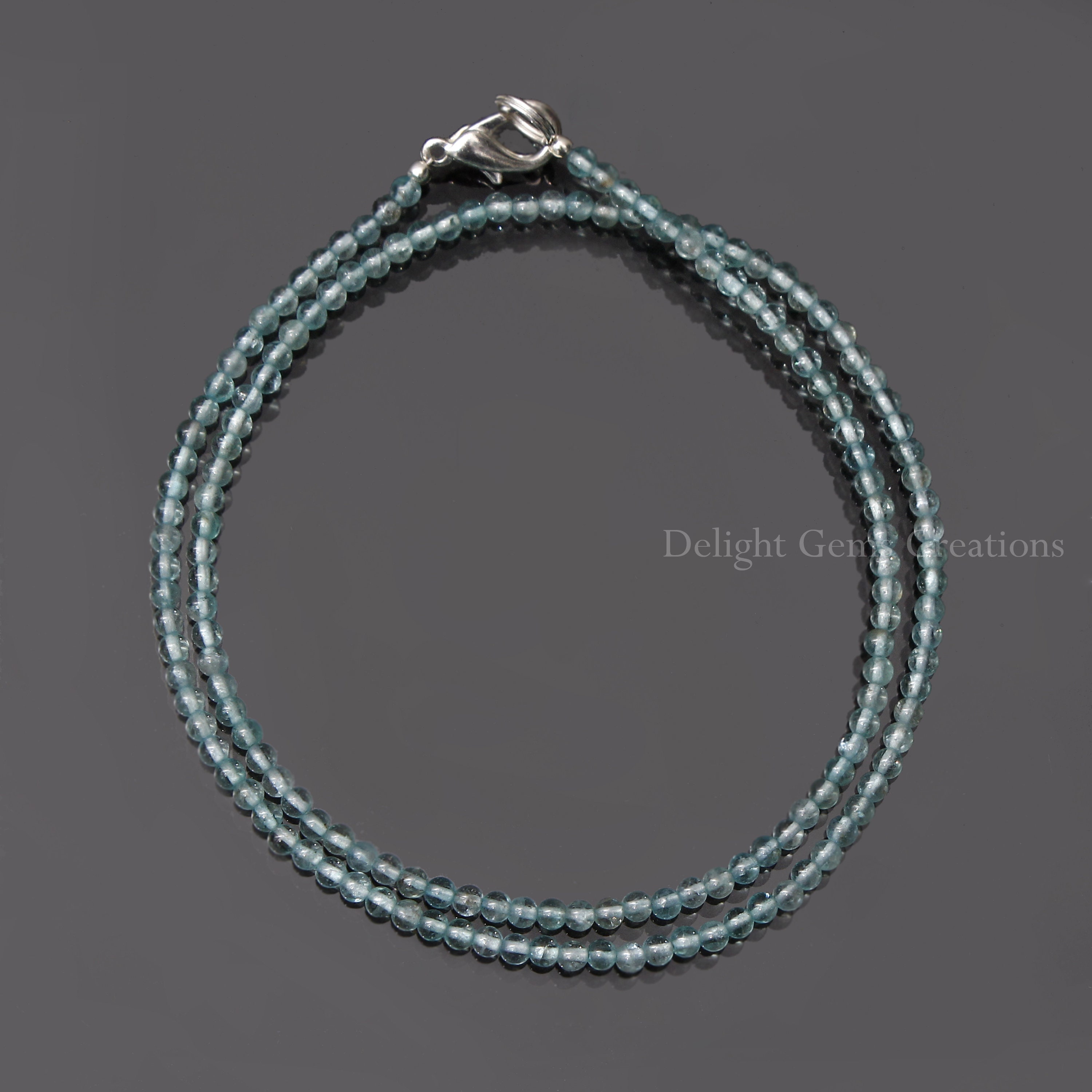 Sky Blue Apatite Beaded Necklace, Sterling Silver Jewelry, 3mm Round Beads Sky Blue Apatite Beaded Necklace, Sterling Silver Jewelry, 3mm Round Beads