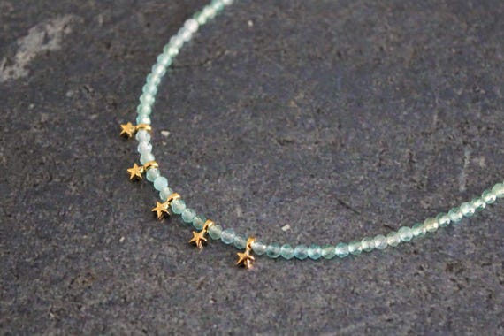 Apatite Star Necklace: Faceted Apatite, Gold Stars