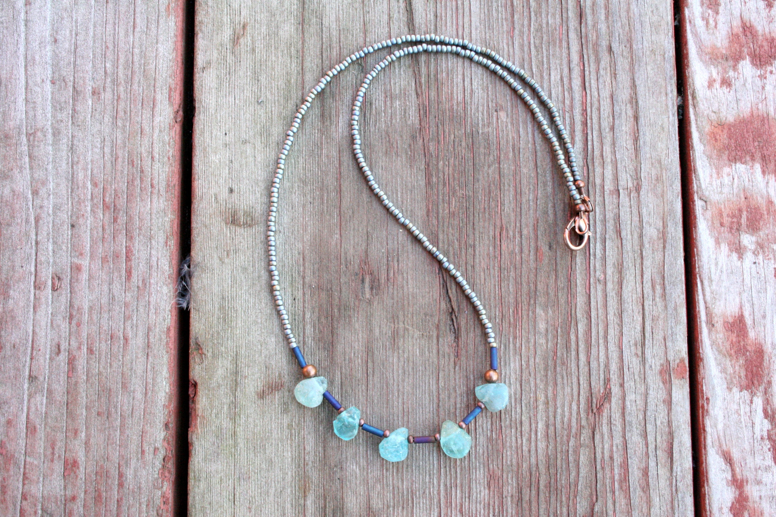 Apatite Teardrop Choker: Seed Bead Layering Necklace Apatite Teardrop Choker: Seed Bead Layering Necklace