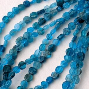 4-5mm Neon Apatite Beads, Neon Blue Apatite Plain Coin Beads, Apatite Gemstone, 13 Inches Neon Apatite For Necklace - Pdg90