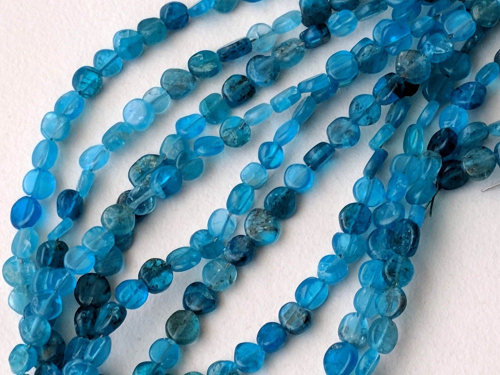 4-5mm Neon Apatite Beads, Neon Blue Apatite Plain Coin Beads, Apatite Gemstone, 13 Inches Neon Apatite For Necklace - Pdg90