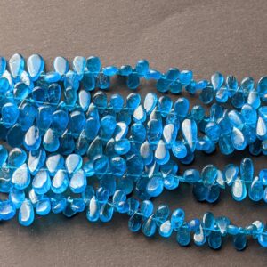 4-6mm Neon Blue Apatite Plain Pear Beads, Natural Neon Apatite Briolette, Loose Neon Apatite Pear Bead For Jewelry (4IN To 8IN Option)-ASG54