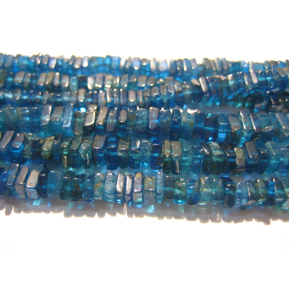 4mm Dark Apatite Square Heishi, Dark Blue Apatite Spacer Square Beads, Dark Neon Apatite Flat Square Beads (8in To 16in Options) - Dbahb