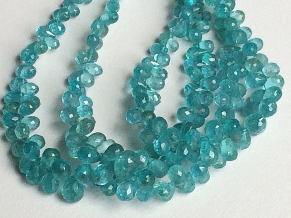 4x6mm - 5x7mm Blue Apatite Faceted Tear Drop Beads, Apatite Drops, Apatite Briolettes For Jewelry, Blue Bead Drops (3.5in To 7in Options)
