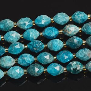 8MM Blue Apatite Beads Grade AA Genuine Natural Gemstone Drum Barrel Rice Bead Loose Beads 15"/7.5" Bulk Lot Options