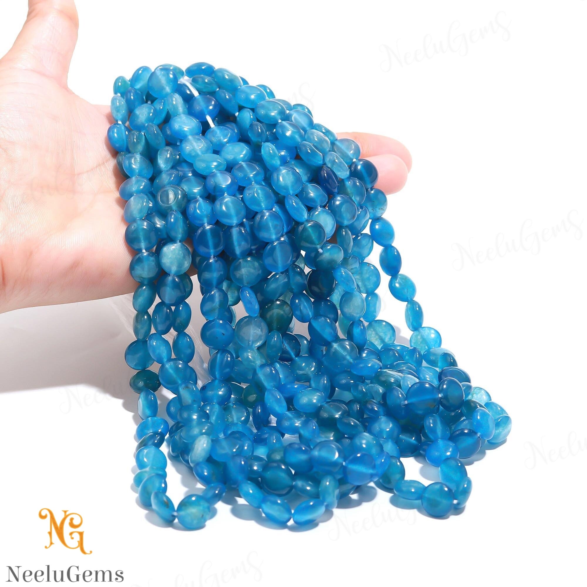 Aaa+ Blue Apatite Smooth Coin Beads,natural Apatite Quartz Briolette Coin Beads,15" Gemstone Beads For Handmade Jewelry
