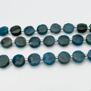 Blue Apatite Crystal Gemstone Faceted Coin Beads - Blue Gemstone Beads 10mm Coins - Natural Blue Stone Beads - Crystal Gemstone Supplies