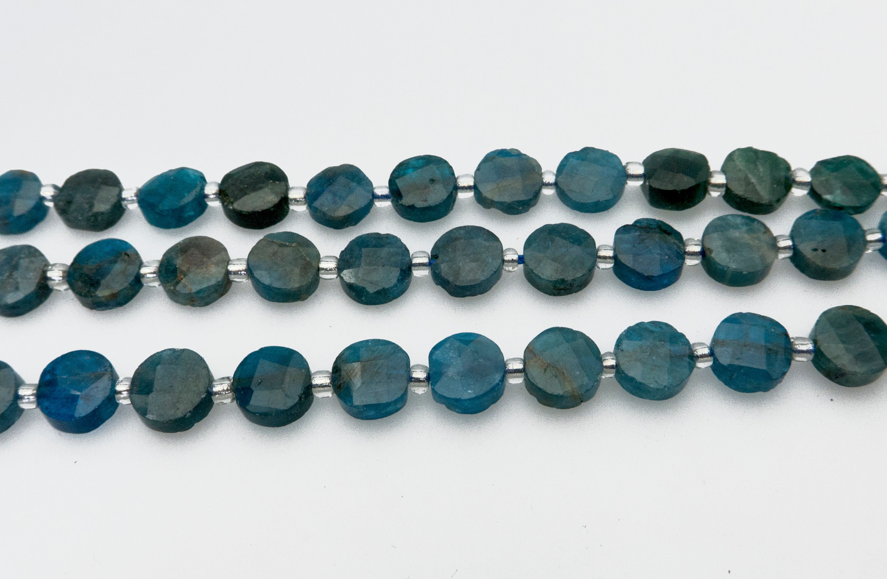 Blue Apatite Crystal Gemstone Faceted Coin Beads - Blue Gemstone Beads 10mm Coins - Natural Blue Stone Beads - Crystal Gemstone Supplies