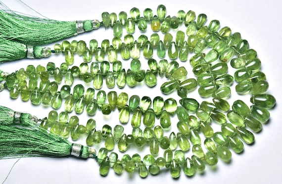 Green Apatite Teardrop Beads - 7 Inches - Natural Smooth Apatite Tear Drop Briolettes - Size Is 4x7 - 6.5x10 Mm #2441