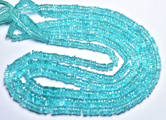 High Quality Neon Apatite Heishi Beads - 16 Inches - Natural Most Beautiful Seafoam Apatite Smooth Heishi Size Is 4 - 5.5 Mm #2414