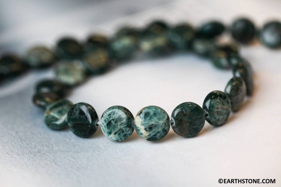 M/ Green Apatite 10mm Dime Beads 16" Strand Natural Green Gemstone Beads Shade Varies For Jewelry Making