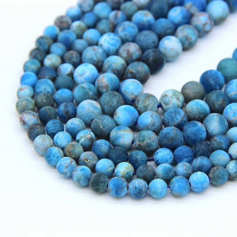 Matte Blue Apatite Beads 6mm 8mm Genuine Apatite Gemstone Blue Beads Blue Mala Beads Blue Semi Precious Stone Apatite Loose Beads Supplies