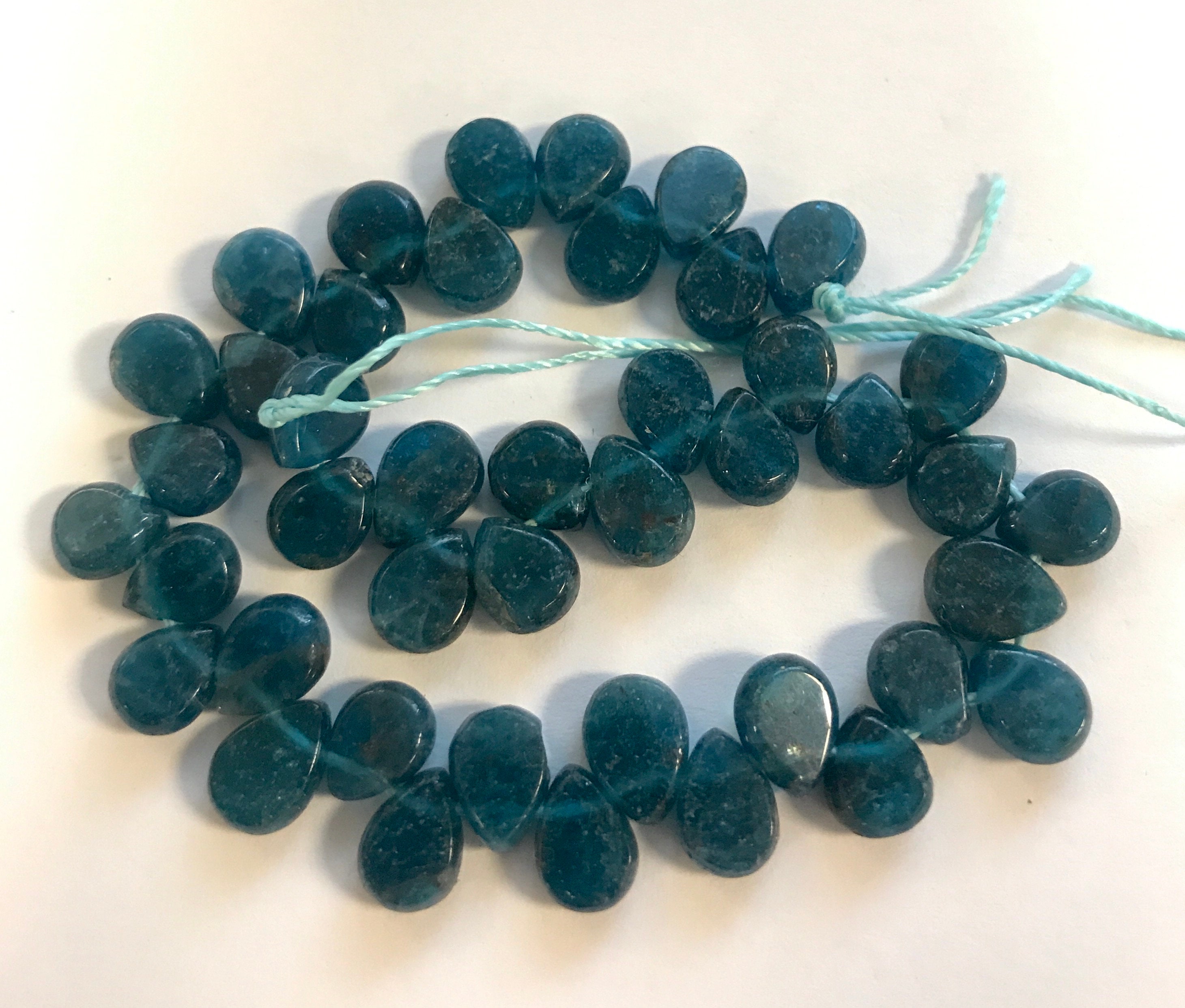 Natural Apatite 7x5x3mm Flat Teardrop Gemstone Beads--7.5"