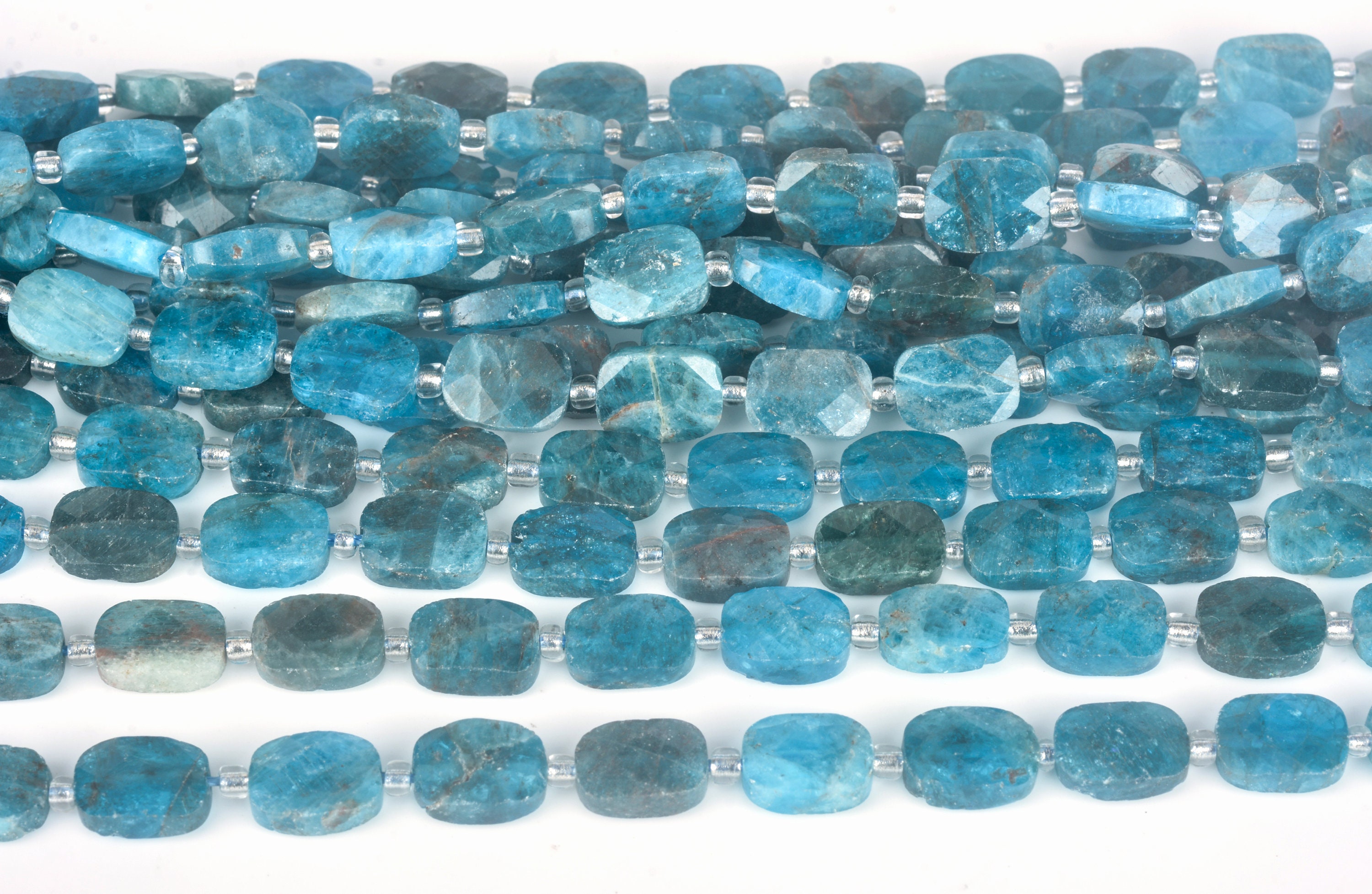Natural Blue Apatite Faceted Rectangle Beads - 8x10mm Gemstone Beads - Jewelry Material Supplies - Gemstone For Jewelry Making