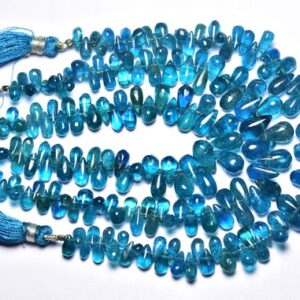 Neon Blue Apatite Teardrop Beads - 7 inches - Natural Smooth Apatite Tear Drop Briolettes - Size is 3.5x6 - 5.5x11 mm #2445