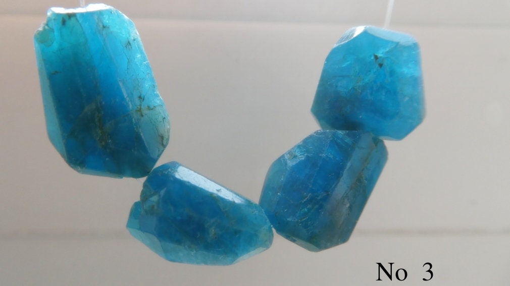 Neon Blue Apatite Crystals 12-19mm Beads- 4 Chunky Pcs- Jewelry Making-gemstone Focal Craft Beads